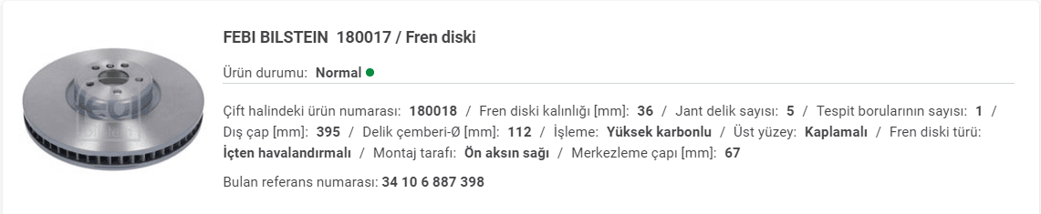 BMW G11-G12 (7.50) ÖN SAĞ FREN DİSKİ 34106887398 - Yedek Parça