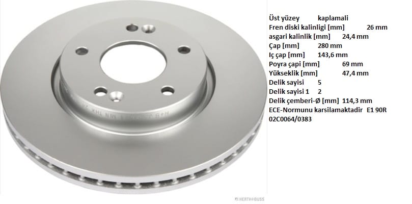 KIA SPORTAGE 04-06 CEED 07-CERATO 09-VENGA SOUL 09-HYUNDAI TUSCON 04-İ30 07-İX20 HAVALI ÖN FREN DİSKİ 280-5 - Yedek Parça
