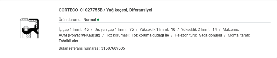 BMW 45X75X10 DEFRANSİYEL KEÇESİ 31507609535 - Yedek Parça