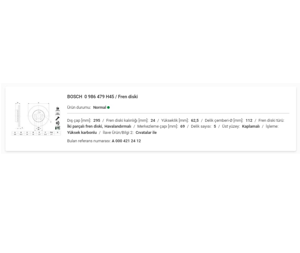 M.BENZ W205 ÖN FREN DİSKİ (ADET) A0004212412 - Yedek Parça