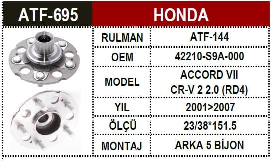 HONDA  CR-V 02>06 ARKA TEKER PORYASI ABS Lİ - Yedek Parça