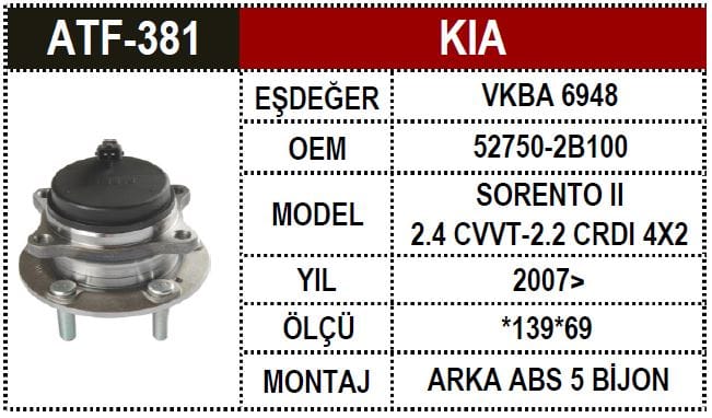 KIA SORENTO 09- ARKA PORYALI RULMAN ABS.Lİ - Yedek Parça