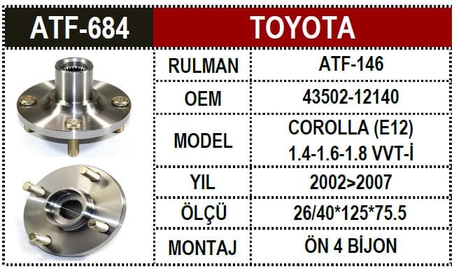 TOYOTA COROLLA ÖN PORYA 1.4-1.6-1.8 VVT-İ 02-07 - Yedek Parça