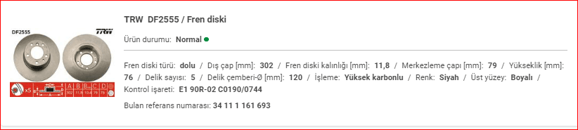 BMW E34 ÖN DİSK DOLU TAKIM 34111161693 - Yedek Parça