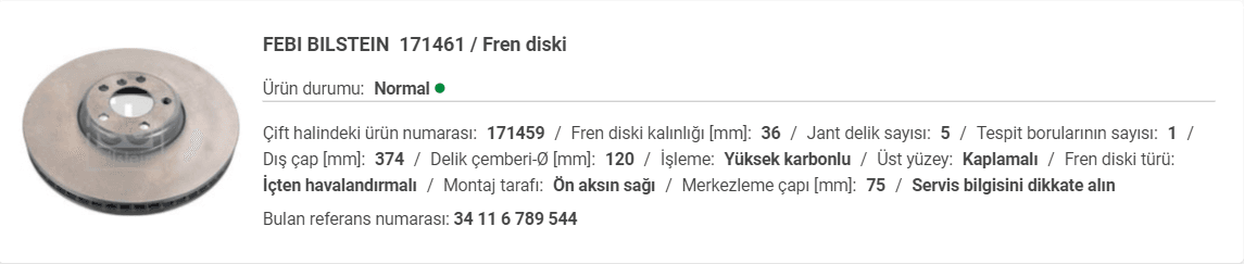 BMW F01-F02-F07 (7.50İ) ÖN FREN DİSK SAĞ 34106898732 - Yedek Parça