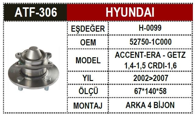 HYUNDAI ACC-ERA 05- ABSSİZ ARKA PORYALI RULMAN - Yedek Parça