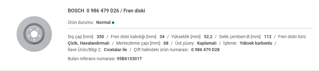 PORSCHE MACAN 2014- FREN DİSKİ ÖN SOL -YÜKSEK KARBON ALAŞIMLI 95B615301T - Yedek Parça