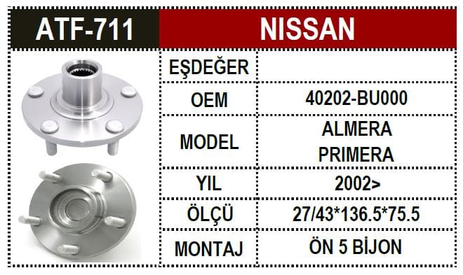NISSAN PRIMERA-P12 03- ALMERA 00- ÖN TEKER PORYASI - Yedek Parça