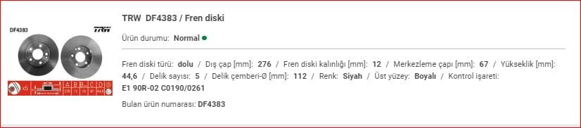 M.BENZ W169 FREN AYNASI ÖN TAKIM&nbsp;A1694210012 - Yedek Parça