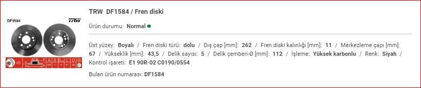 M.BENZ W201 FREN AYNASI ÖN TAKIM&nbsp;A2014211212 - Yedek Parça