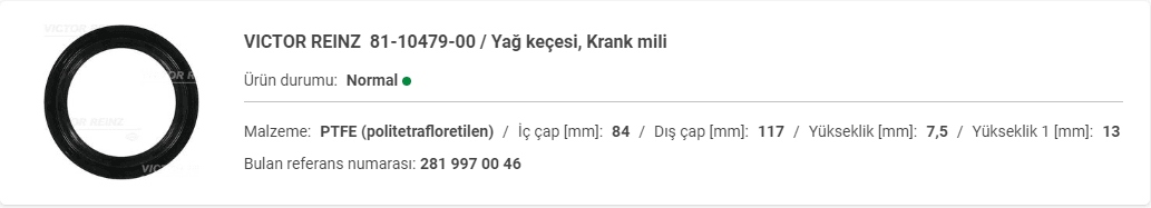 M.BENZ W177-C118 M282 ARKA KRANK KEÇESİ (84x117x7.5x13) A2819970046 - Yedek Parça