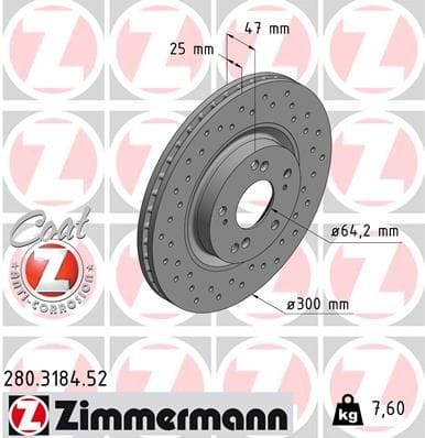 HONDA CIVIC 06> HB CRV 01-07 PERFORMANS DELİKLİ ÖN FREN DİSK  KAPLAMALI 300*5 - Yedek Parça