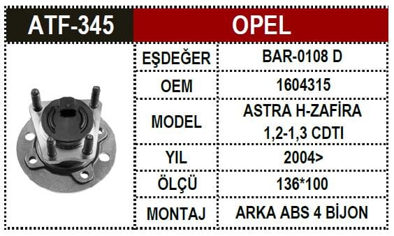 OPEL PORYA ARKA ASTRA H 4 BİJON ABSLİ 1604315 - Yedek Parça