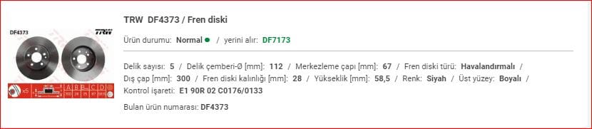 M.BENZ W639 FREN AYNASI ÖN TAKIM A6394210012 - Yedek Parça