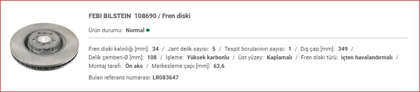 RANGE ROVER EVOQUE 2019- ÖN DİSK (ADET) LR083647 - Yedek Parça