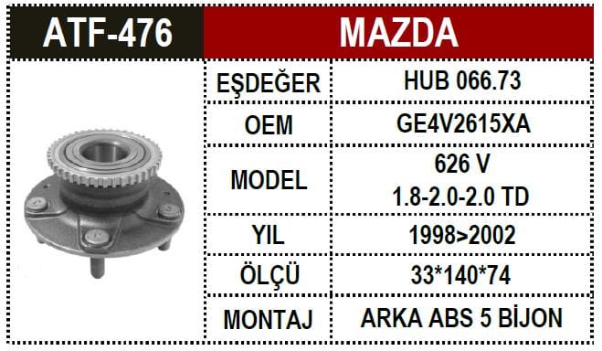 MAZDA 626 98-02 ARKA AKS PORYALI RULMAN ABS.Lİ - Yedek Parça