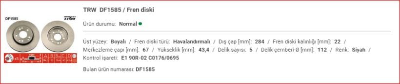 M.BENZ W124 FREN DİSKİ HAVALI TAKIM&nbsp;A1244212712 - Yedek Parça