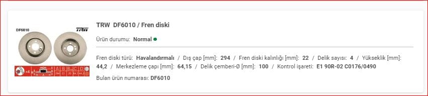 MINI COOPER R56 ÖN FREN DİSKİ TAKIM 34116858652 - Yedek Parça