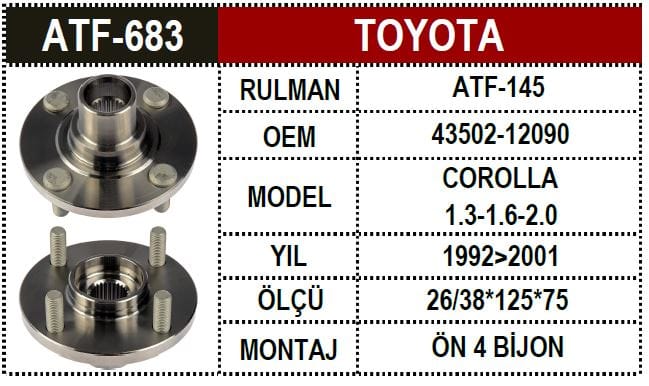 TOYOTA COROLLA ÖN TEKER PORYA  1.3-1.6-2.0 92-2001 - Yedek Parça