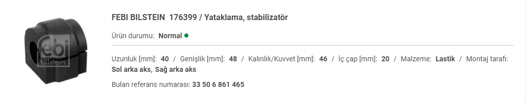 BMW G30-G11 ARKA VİRAJ DEMİR LASTİĞİ&nbsp;33506861465 33506861465&nbsp;33506861465 - Yedek Parça