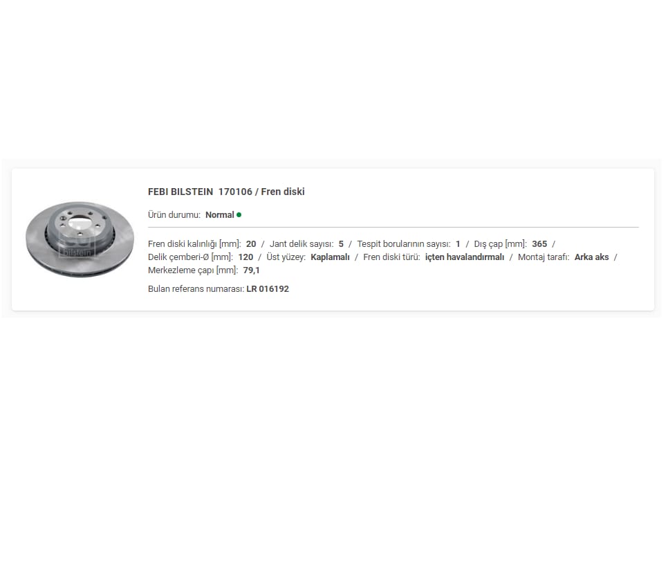 RANGE ROVER SPORT 5.0 ARKA DİSK (ADET) LR016192 - Yedek Parça