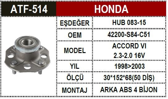 HONDA ACCORD 98-03 ARKA AKS PORYALI RULMAN ABS.Lİ - Yedek Parça