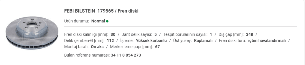 BMW G30-İX03 ÖN FREN DİSKİ 34118854273 - Yedek Parça