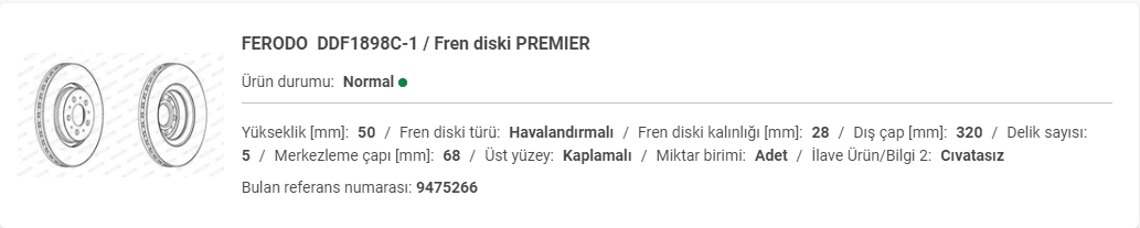 VOLVO S60-S80-XC70 ÖN DİSK (ADET) 9475266 - Yedek Parça