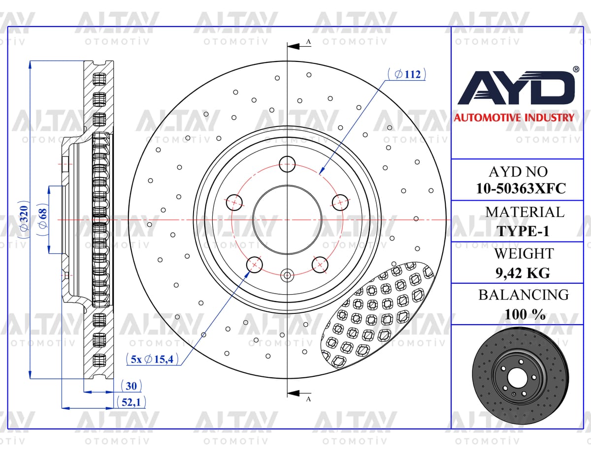 FREN DİSKİ A4 07-16 / A5 07-17 / Q5 08-17 ÖN HAVALI 320-5 (DELİKLİ PERFORMANS TİP) - Yedek Parça