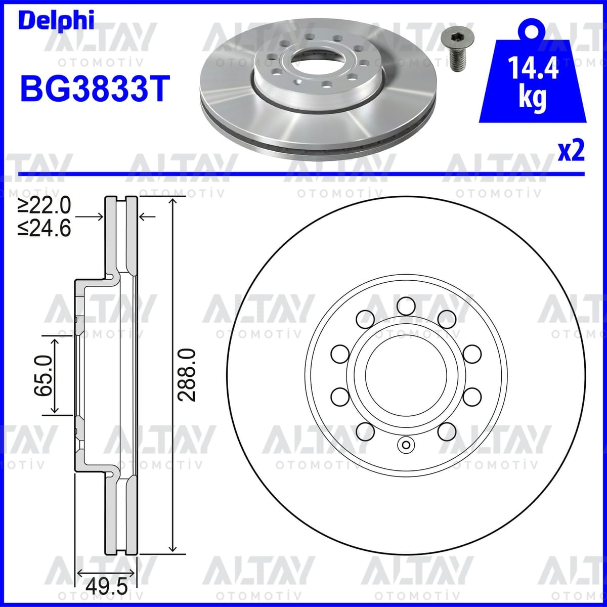 FREN DISKI GOLF 04-20 / CADDY 04-20  / T-ROC 18=> / OCTAVIA 04-20 / LEON 06-20 / A3 17-20 ON 288MM (SET) - Yedek Parça