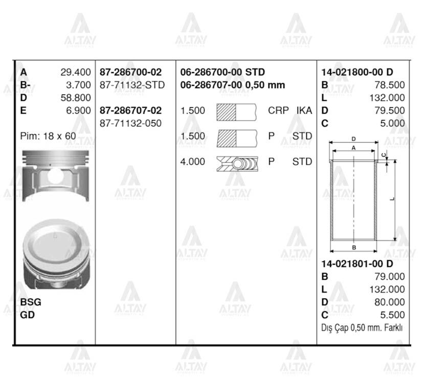 SEGMAN EXCEL 90-94 / LANCER 89-94 1.5 4G15 75.50mm 050 - Yedek Parça