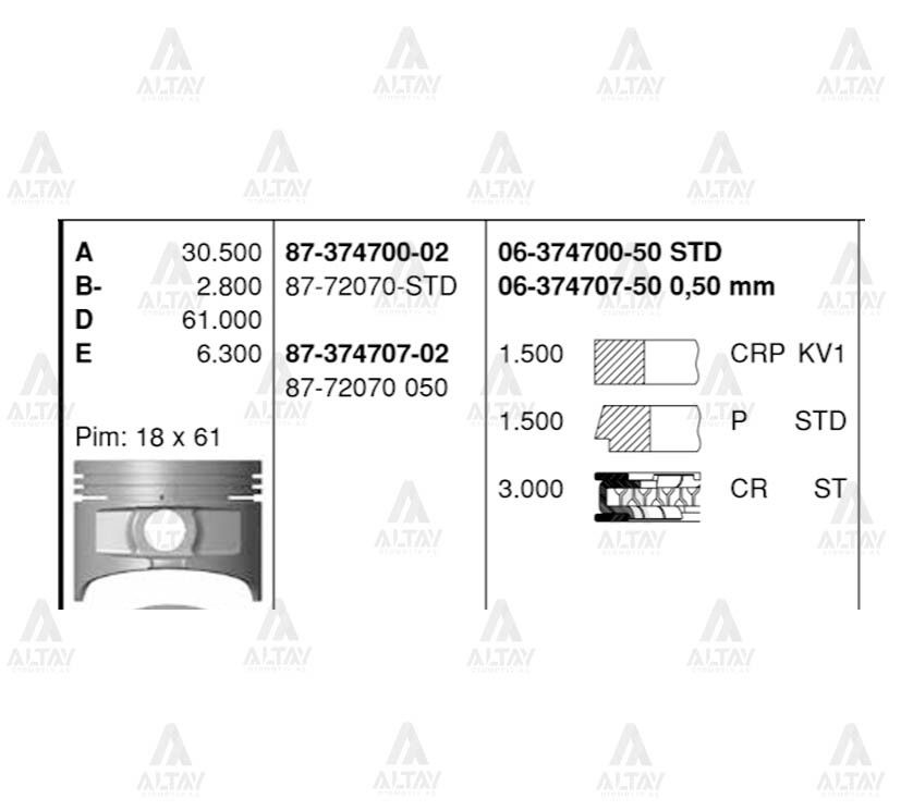 SEGMAN COROLLA 88-95 1.6 4AF KARBÜRATÖRLÜ 81.50mm STD - Yedek Parça
