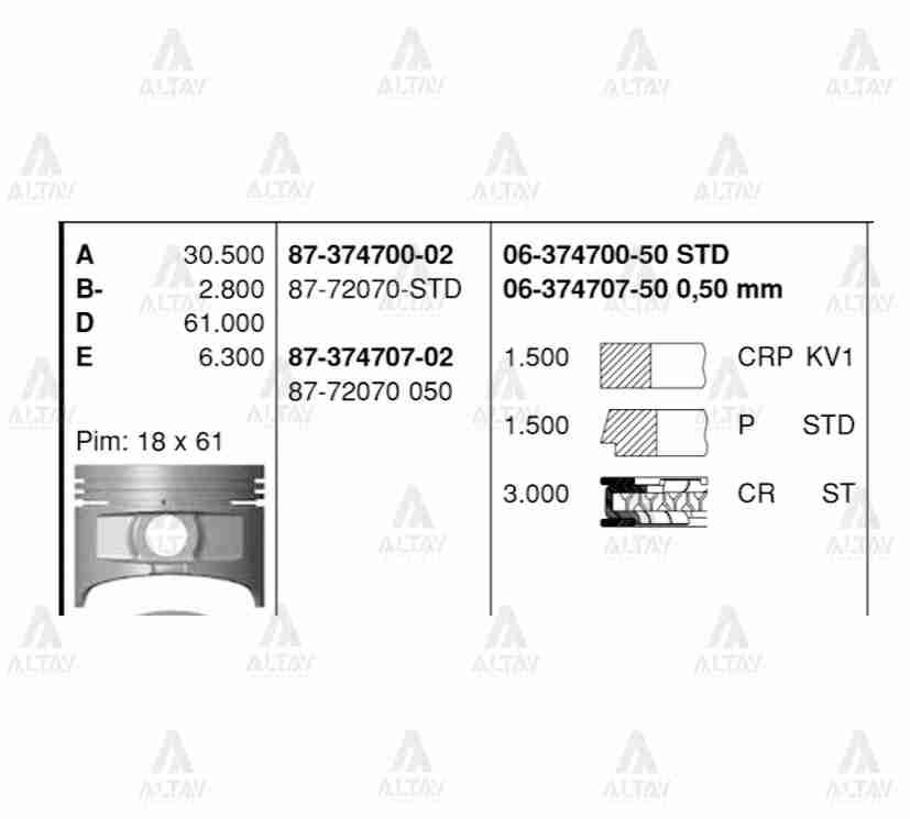 SEGMAN COROLLA 88-95 1.6 4AF KARBÜRATÖRLÜ 81.50mm 050 - Yedek Parça