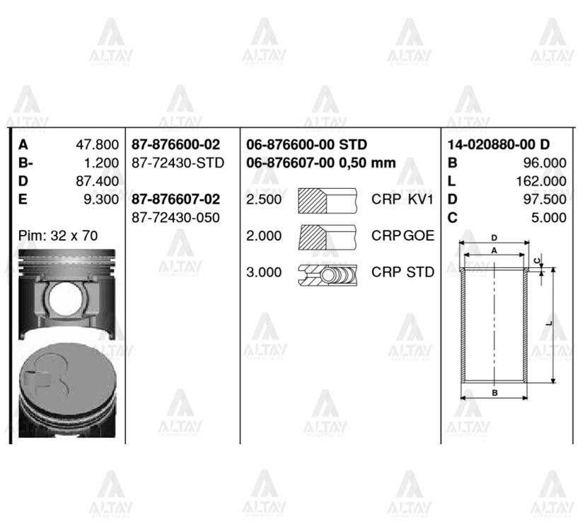 SEGMAN B-2500 96-00 2.5 - WL 93.00mm STD - Yedek Parça