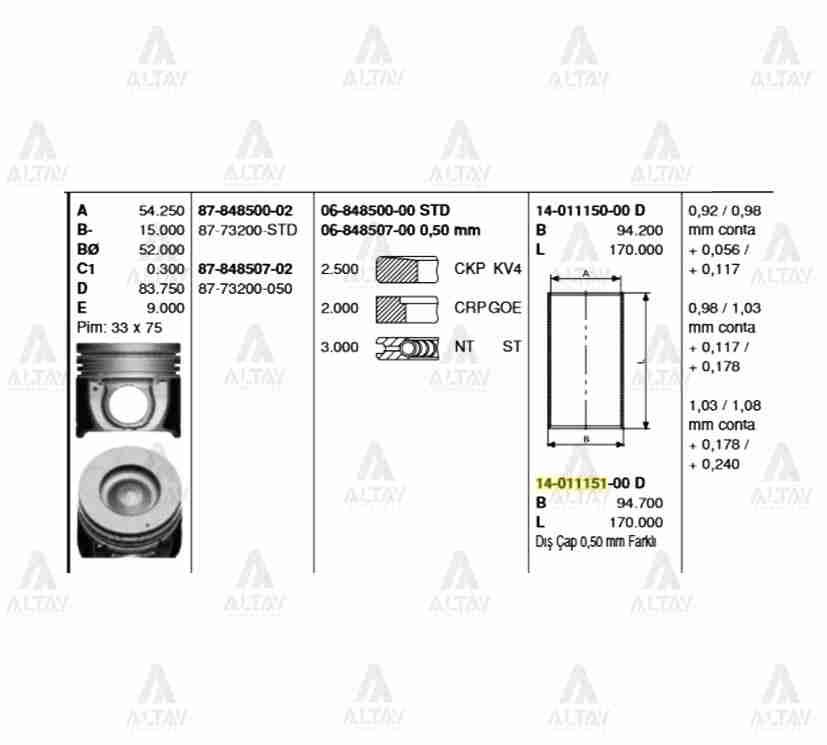 GÖMLEK STAREX / SORENTO 140HP 050 - Yedek Parça