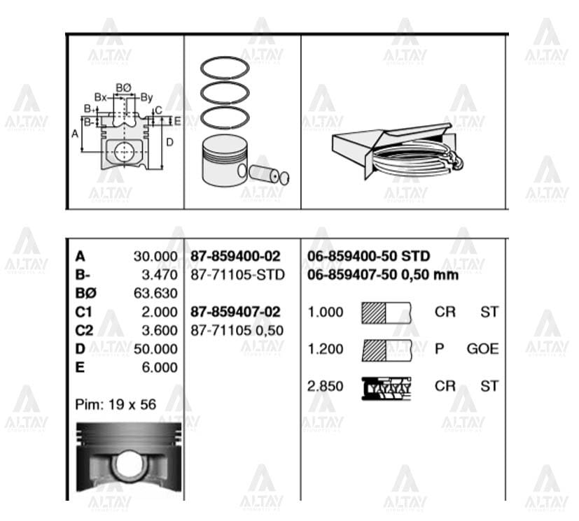 PİSTON SEGMANLI CIVIC 96-00 1.6 050 - Yedek Parça