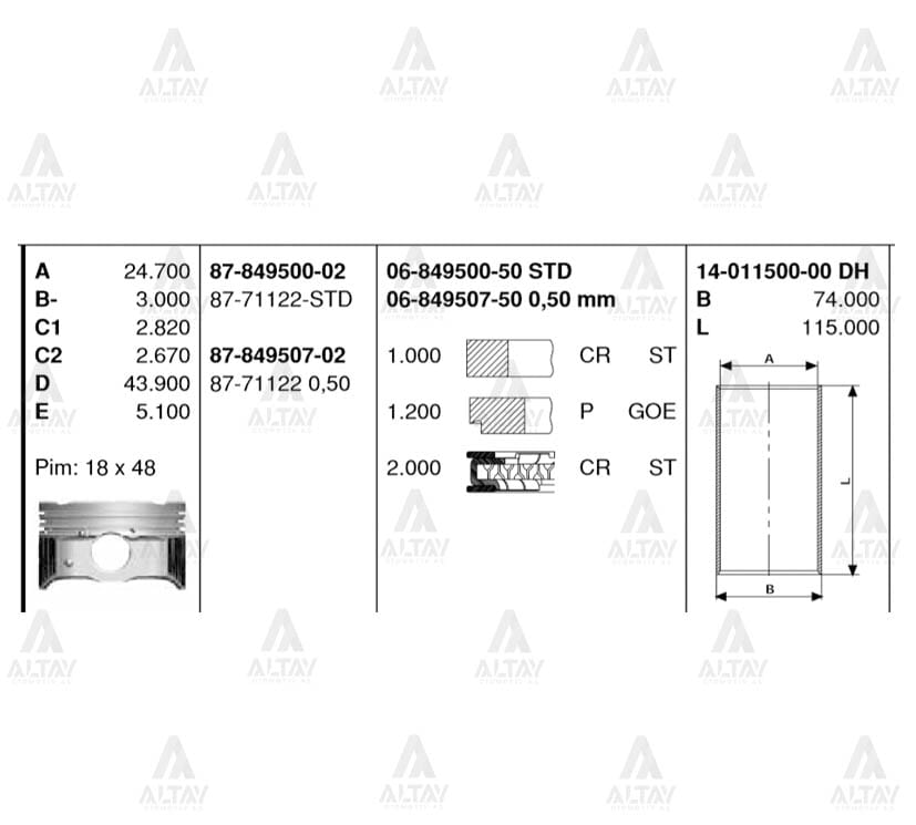 PİSTON SEGMANLI I-20 1.2 16V 09=> STD - Yedek Parça