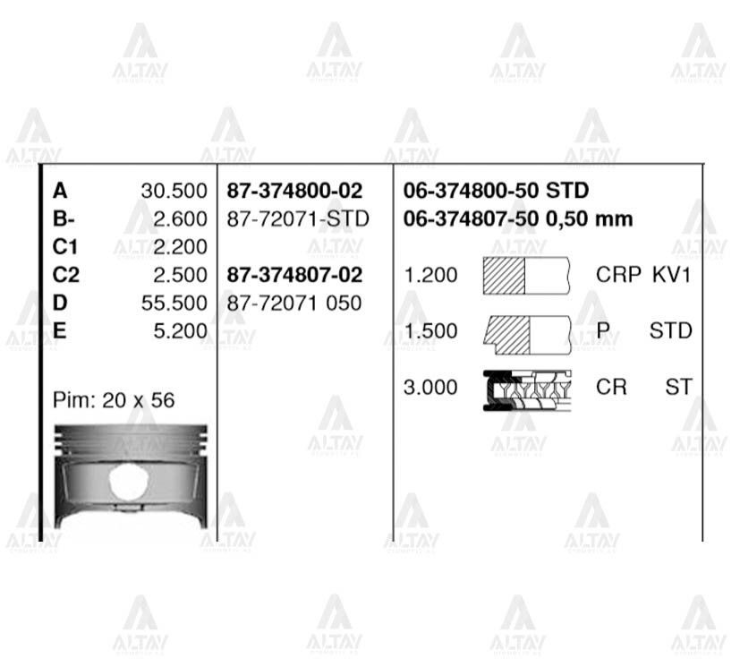 PİSTON SEGMANLI COROLLA 92-00 1.6L ENJ. 4AFE 81.00mm STD - Yedek Parça