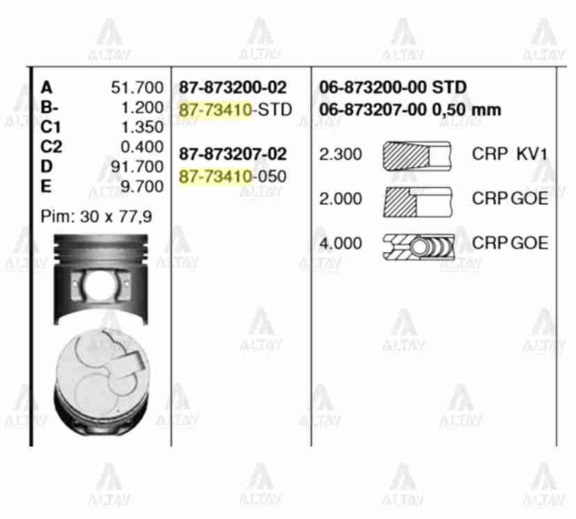 PİSTON SEGMANLI CANTER 511 / 711 4M40 050 - Yedek Parça