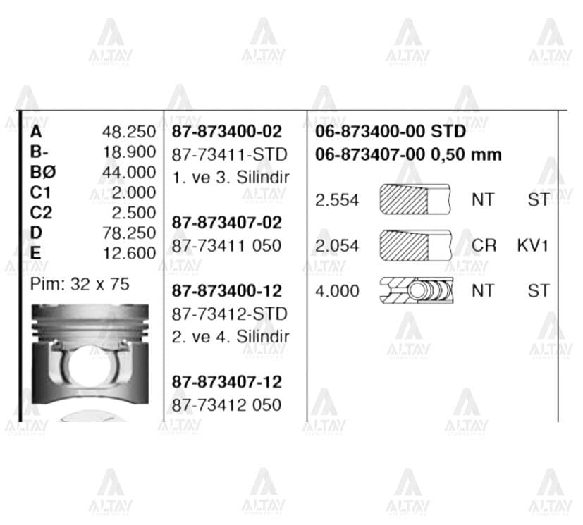 PİSTON SEGMANLI L-200 06-10 16VTDI 1-3 STD - Yedek Parça