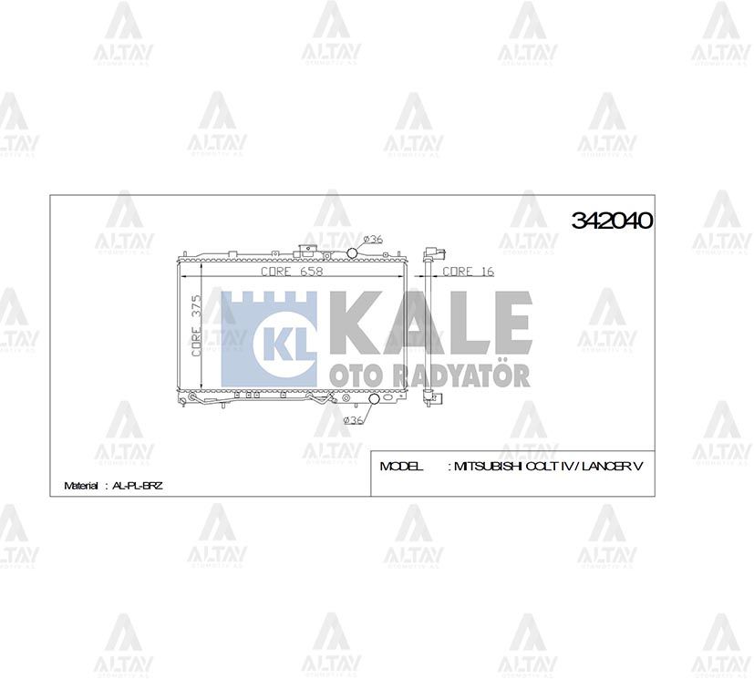 RADYATÖR SU LANCER 92-95 1.5 / COLT&nbsp;92-94 / KLİMALI / KLİMASIZ 375x658x16 A-T BRAZING - Yedek Parça