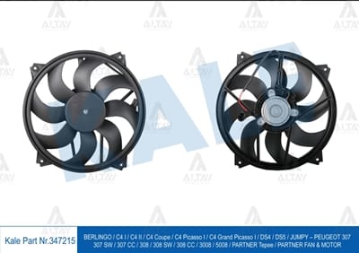FAN RADYATÖR PARTNER TEPEE 08=> / BERLINGO 08=> / C4 04-09 / C5 I 01-04 / 307 00-07 / 308 07-13 / 1.6 HDI-2.0 HDI-1.4-1.6-1.8 16V DAVLUMBAZLI 250 W - Yedek Parça