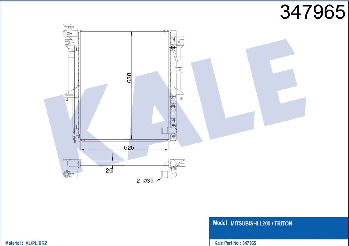 RADYATÖR SU L-200 06-15 26mm A-T BRAZING - Yedek Parça