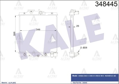 RADYATÖR SU CIVIC 92-00 26mm A-T BRAZING - Yedek Parça