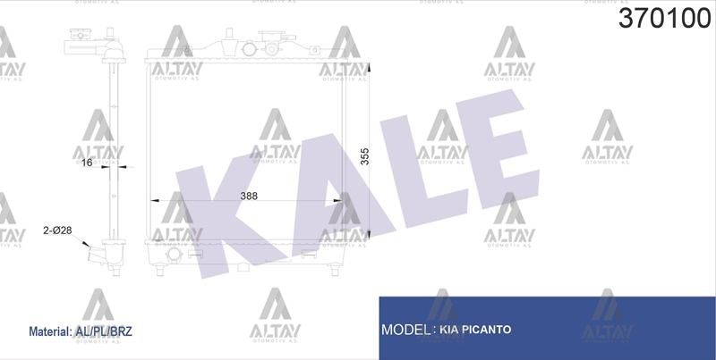 RADYATÖR SU ATOS 06-09 1.0 / PICANTO 04=> 1.0 - 1.1 / 395x355x16 M-T BRAZING - Yedek Parça