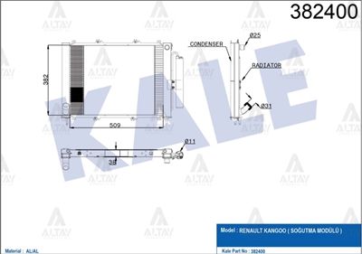 RADYATÖR SU+KLIMA KANGOO 98-08 / 1.2-1.5 DCI M-T (KLIMA İLE BİRLİKTE) BRAZING - Yedek Parça
