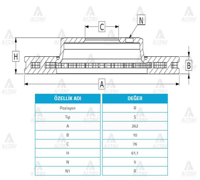 FREN DİSKİ I-30 07-11 / CEED 08-12 / IX-35 11-15 / SPORTAGE 11-15 / ARKA DÜZ 262-5 - Yedek Parça