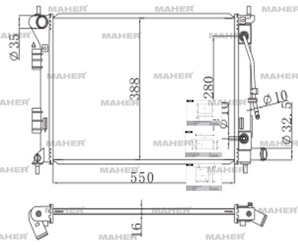 RADYATÖR SU ELANTRA 11-13 / I-30 12-16 / CERATO / SOUL 16mm A-T BRAZING - Yedek Parça