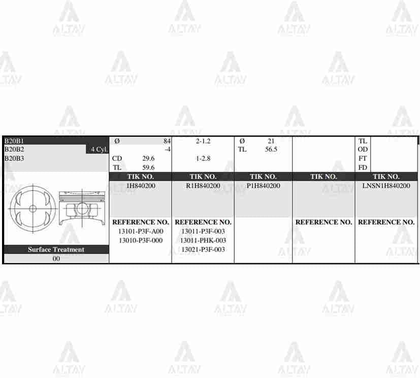 PİSTON TAKIM CRV 2.0L /  97-98 / 84.50mm / B20B3 / 0.50 - Yedek Parça