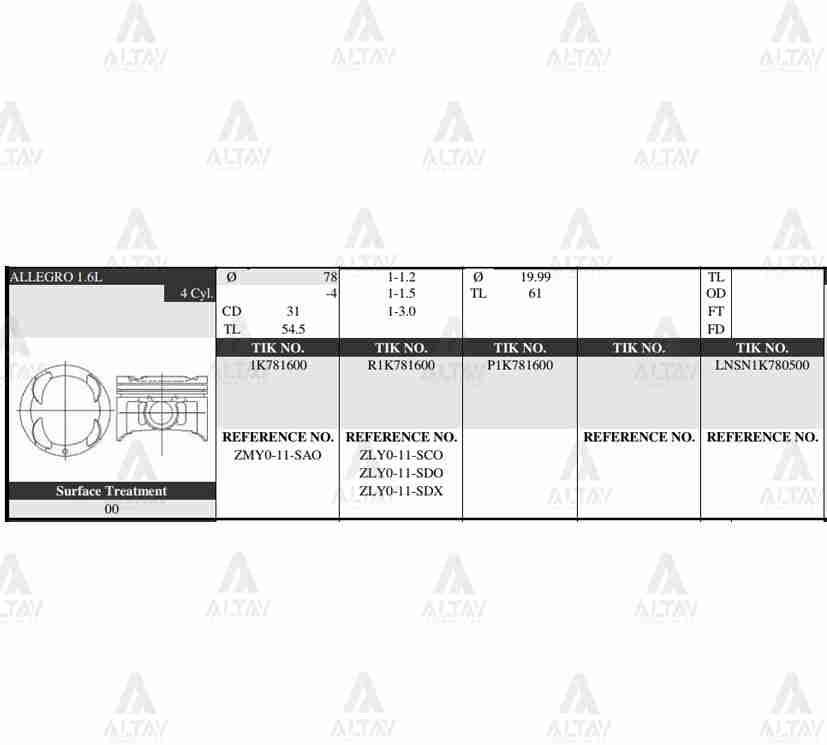 PİSTON TAKIM 323 1.5L /  99-03 / 78.50mm / ZL / 0.50 - Yedek Parça